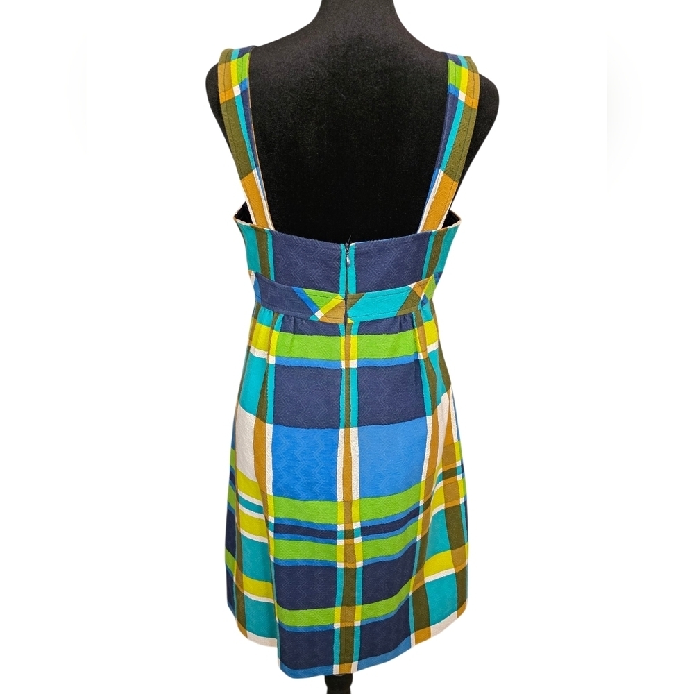 Trina Turk Retro Plaid Jacquard Sweetheart Neckline Fit-and-Flare Midi Dress 6 - Picture 7 of 16